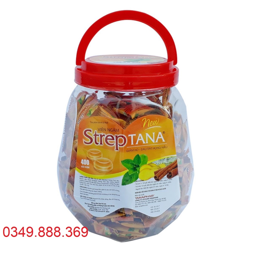 Viên Ngậm Ho Streptana - Kẹo Ngậm Ho Giảm Đau Rát Họng Nguồn gốc thảo dược - Lọ 300 viên