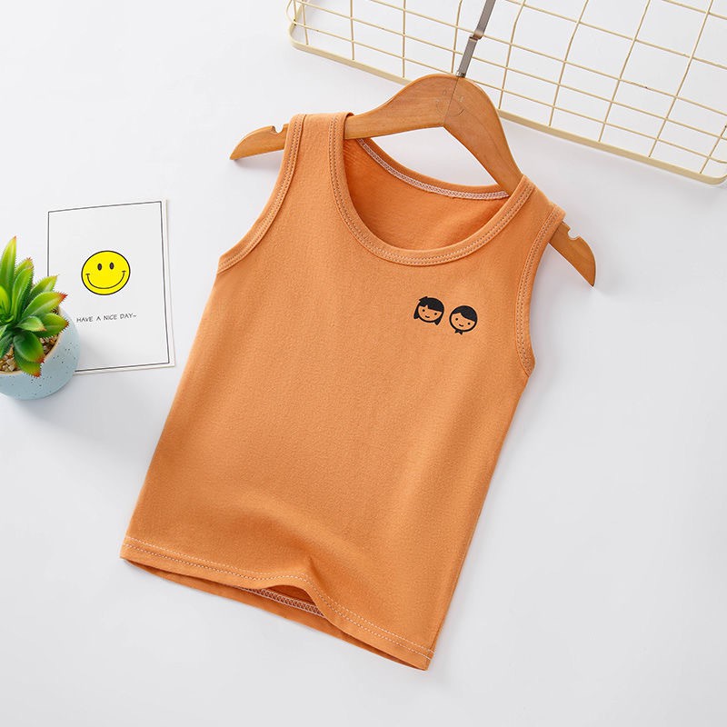 Áo vest cotton nguyên chất dành cho trẻ em, đồ lót nam và nữ, áo sơ mi đáy cho trẻ em, áo vest không tay mùa hè cho trẻ em, cotton mỏng màu nguyên chất