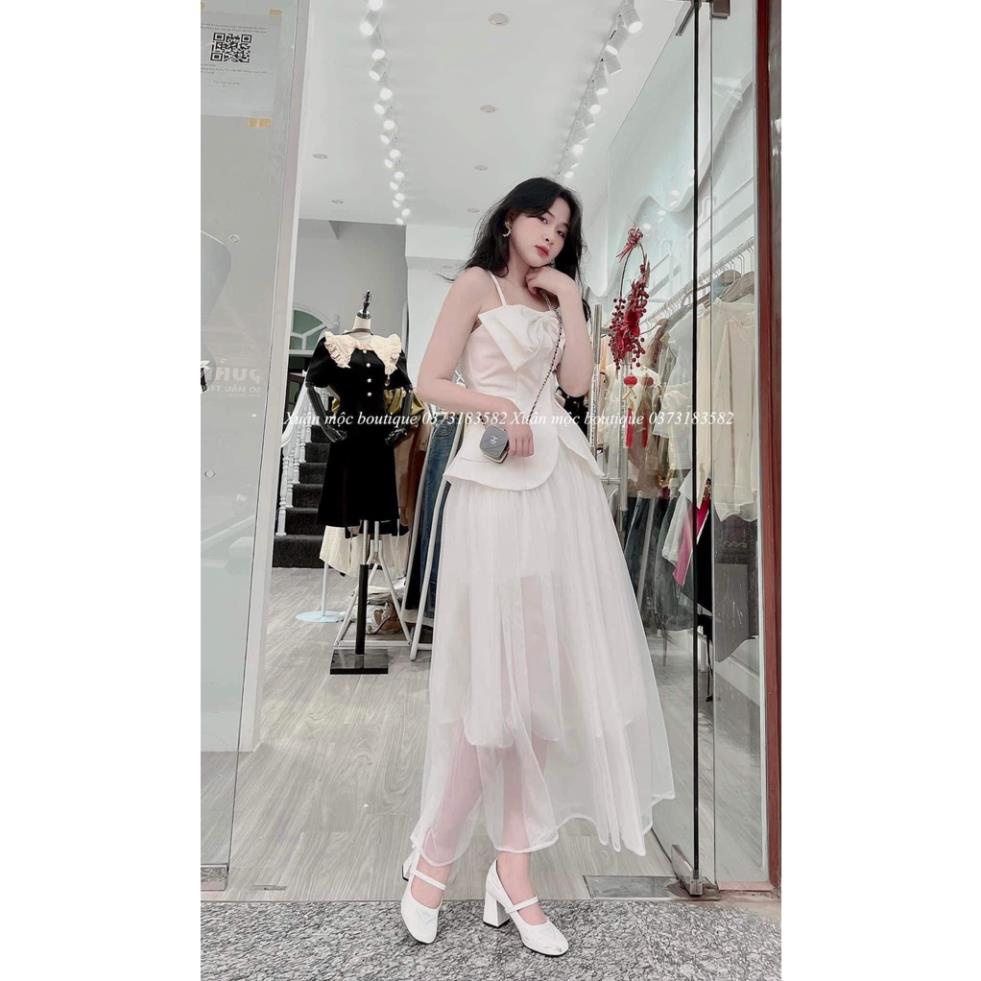 ✔ 𝗙𝗥𝗘𝗘 𝗦𝗛𝗜𝗣  SÉT VÁY PHỐI NƠ TRẮNG THỜI TRANG CÁ TÍNH