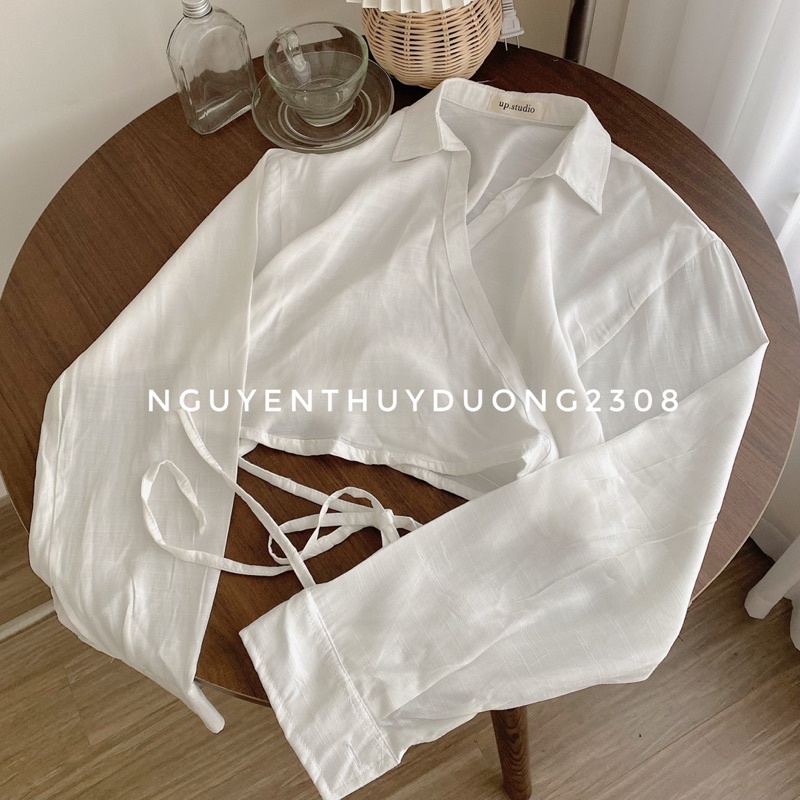 [NEW]ÁO SƠMI LỤA TẰM CROPTOP THẮT DÂY EO CỰC XINH