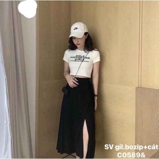 Sét váy xẻ kèm áo girl coroptop -C