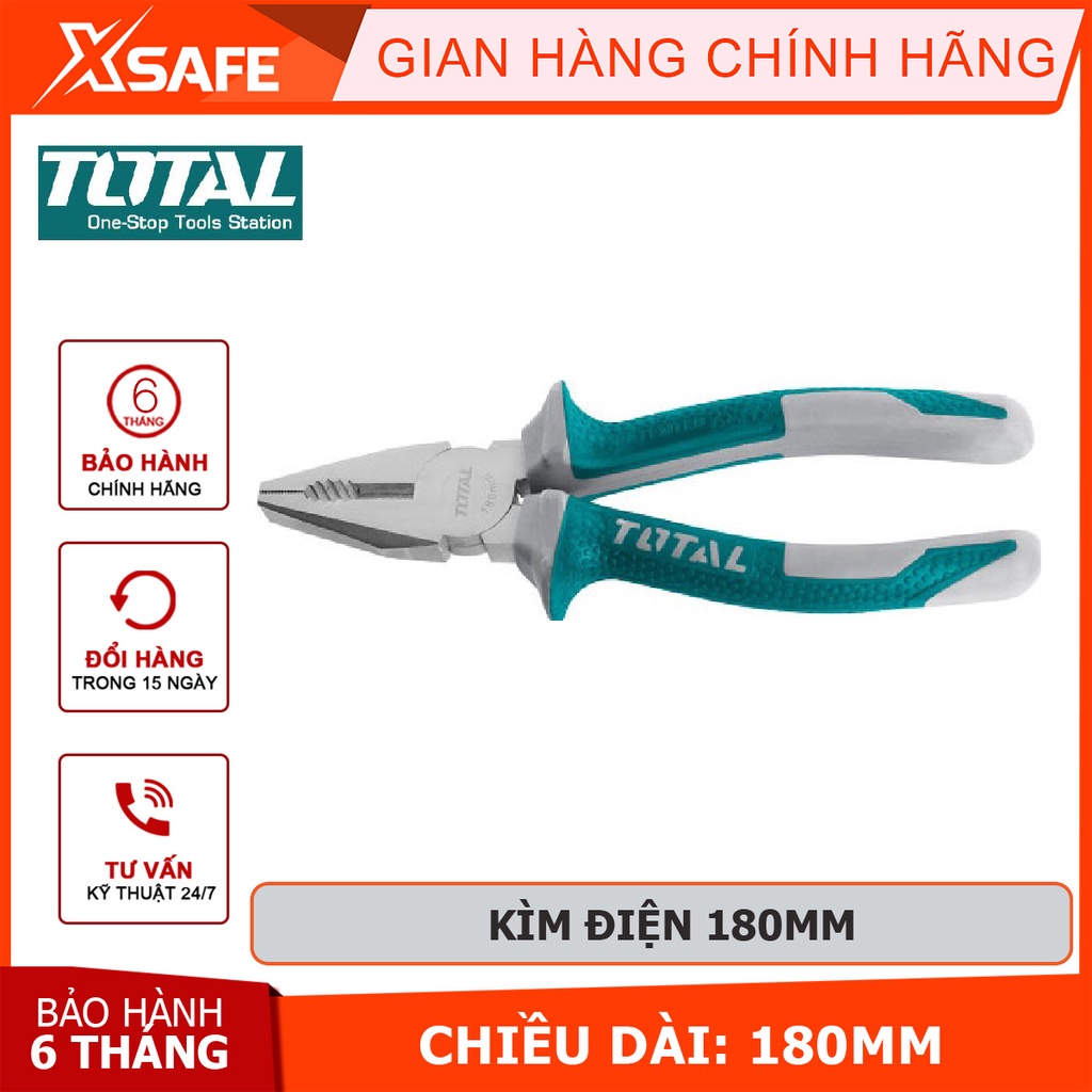 Kìm điện TOTAL THT110706P | kềm răng Kích thước 7''/180mm, CR-V, Chất liệu PP + TPR, Trọng lượng 0,2 kg bấm, cắt