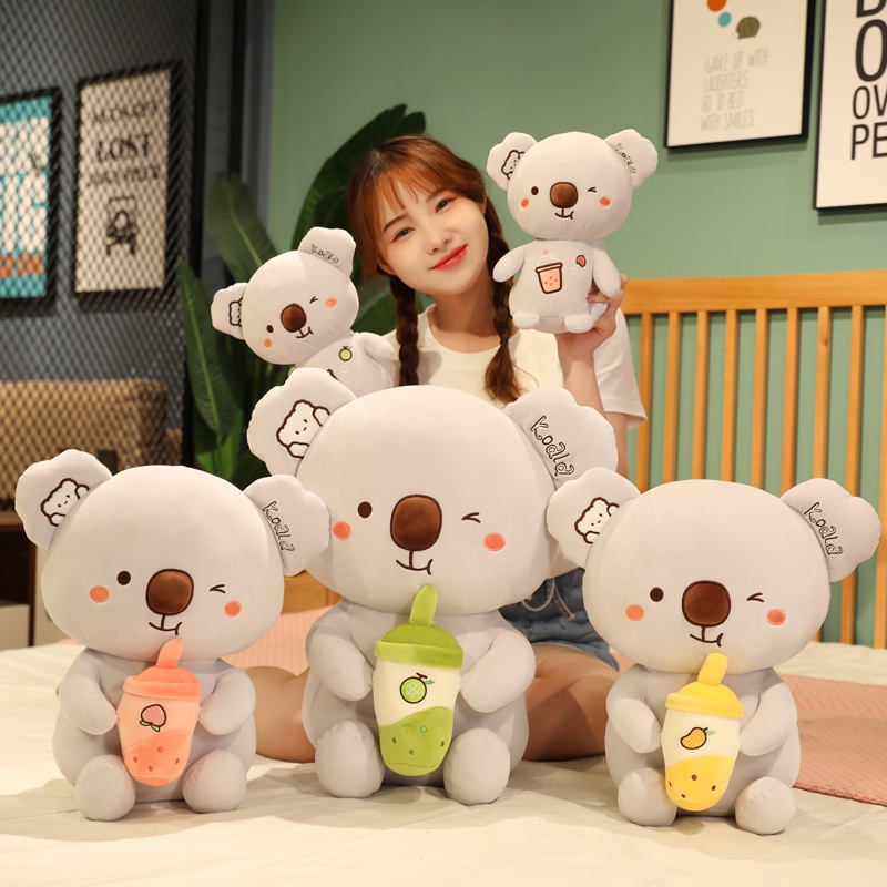 Đồ chơi gối nhồi bông hình gấu Koala ôm trà sữa trân châu dễ thương 23-60cm