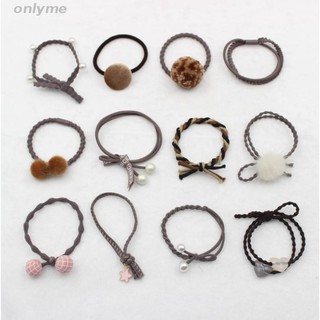 Bộ 12 Dây Thun Cột Tóc Xinh Xắn băng đô thỏ trâm cài tóc hàn quốc kẹp tóc thái lan kẹp tóc đẹp kẹp tóc răng băng trán