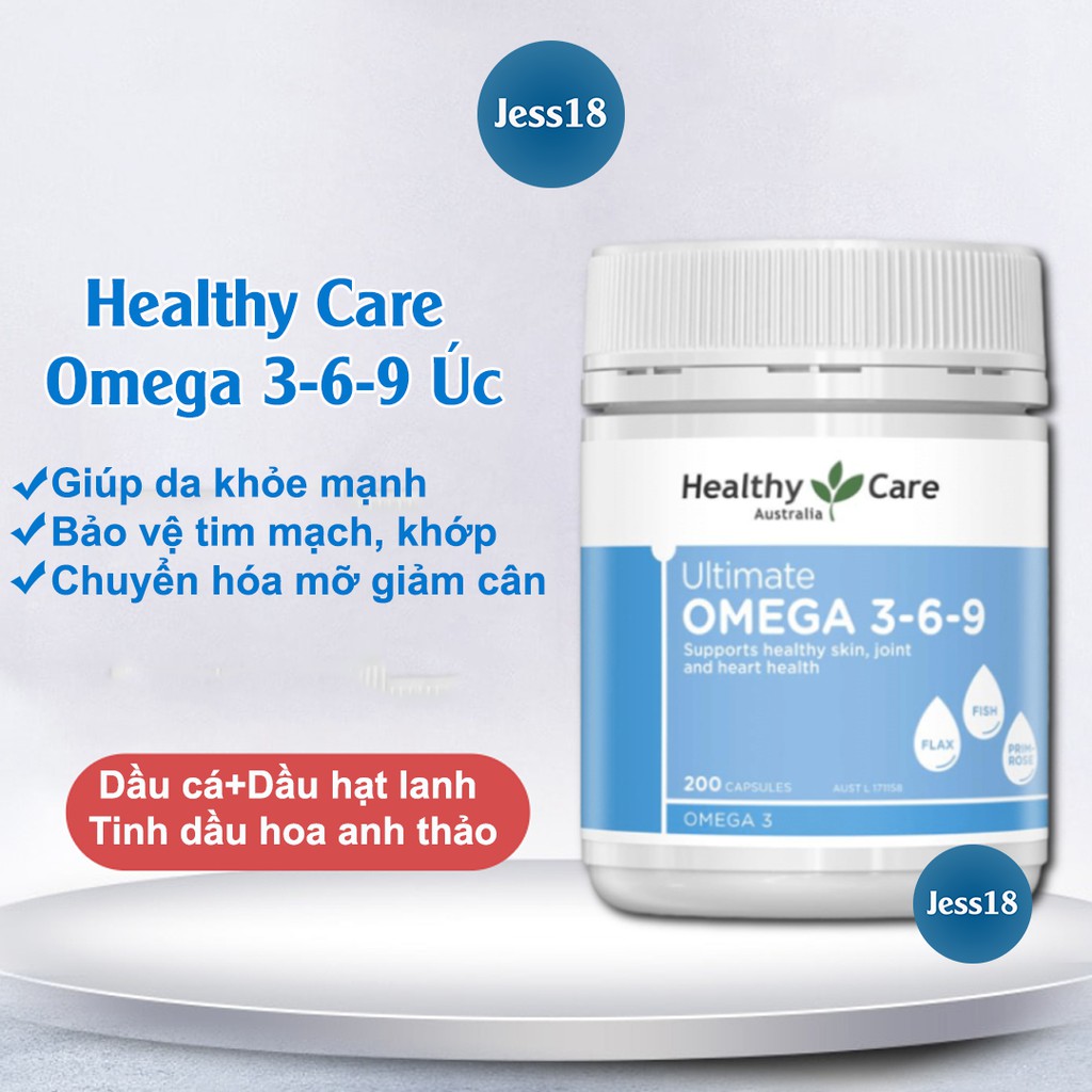 Omega 369 Healthy Care Ultimate Úc chứa dầu cá hồi, hoa anh thảo đẹp da, tốt mắt não tim mạch, giảm cân- Jess18 Săn Sale