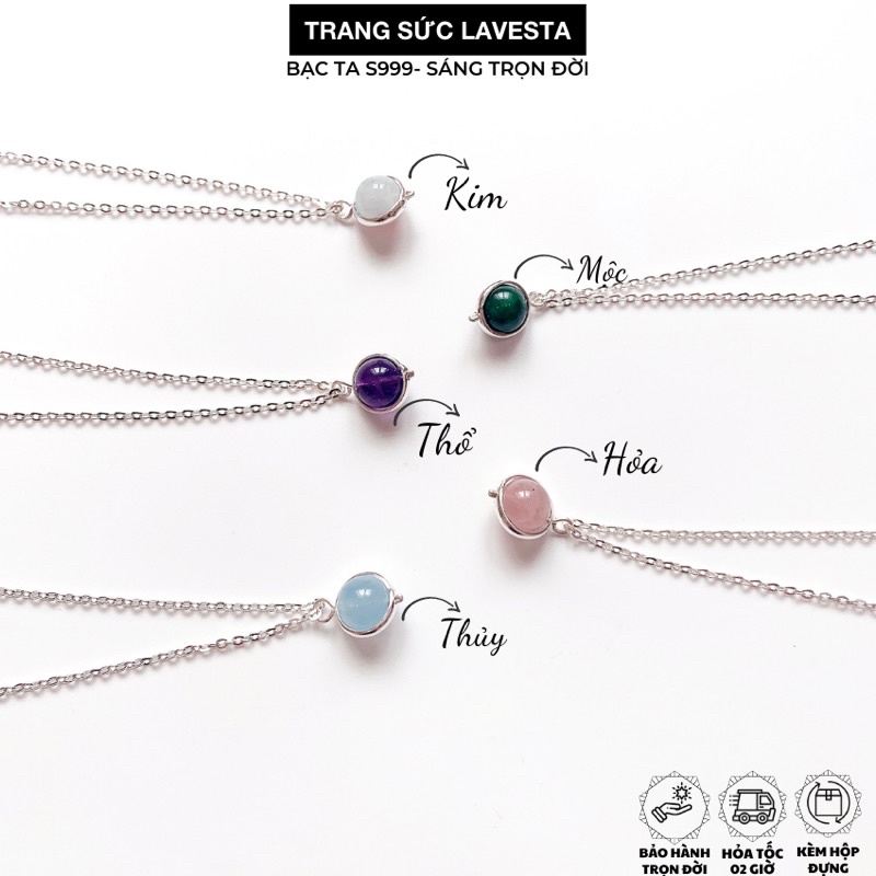 Dây chuyền bạc ta nguyên chất S999 đá phong thuỷ ngũ hành 8 ly LAVESTA LA556