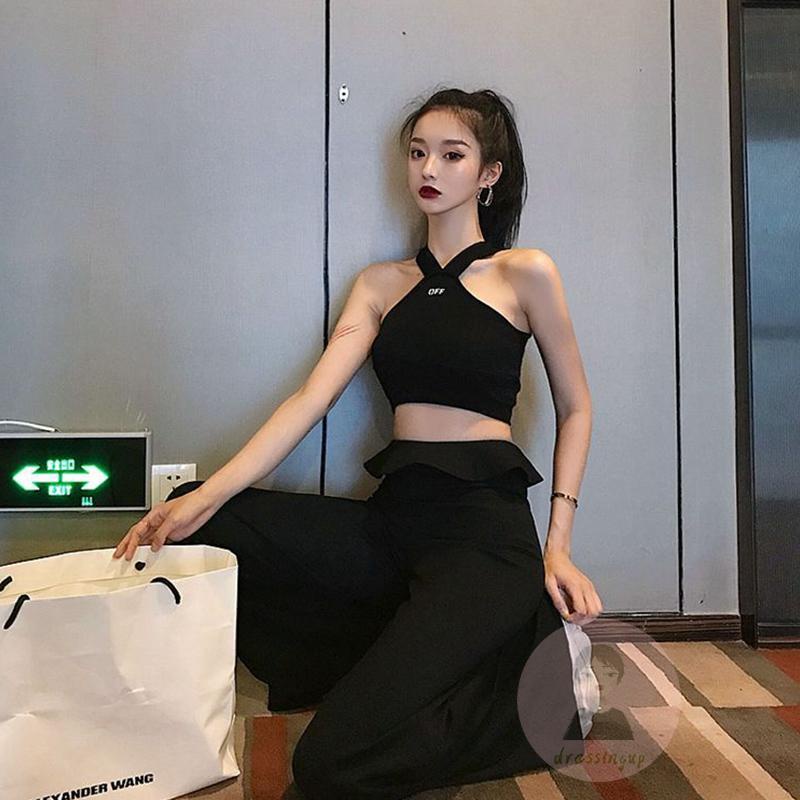 Áo Hai Dây Dệt Kim Ôm Dáng Cổ Chữ V In Chữ Thời Trang Mùa Hè Cho Nữ