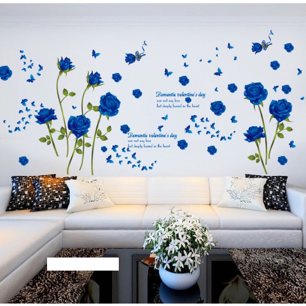 Decal trang trí tường - Hoa Hồng Xanh Nước Biển