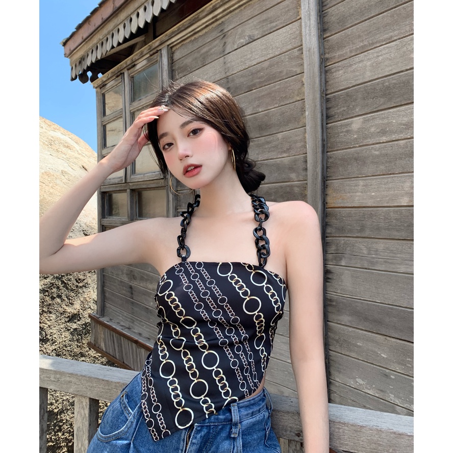 Áo croptop yếm dây xích thắt dây HAC122 - Hỉn Hỉn Store