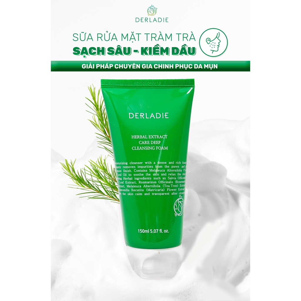 Sữa Rửa Mặt Tràm Trà Derladie Sạch Sâu, Kiềm Dầu Cho Da Mụn Derladie Herbal Extract Care Deep Cleansing Foam 150ml