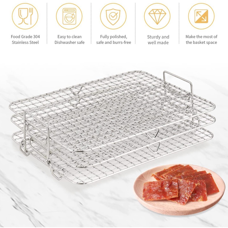 Giá Đỡ Đồ Chiên / Nướng Không Khí Hình Vuông 3 Tầng Bằng Thép Không Gỉ