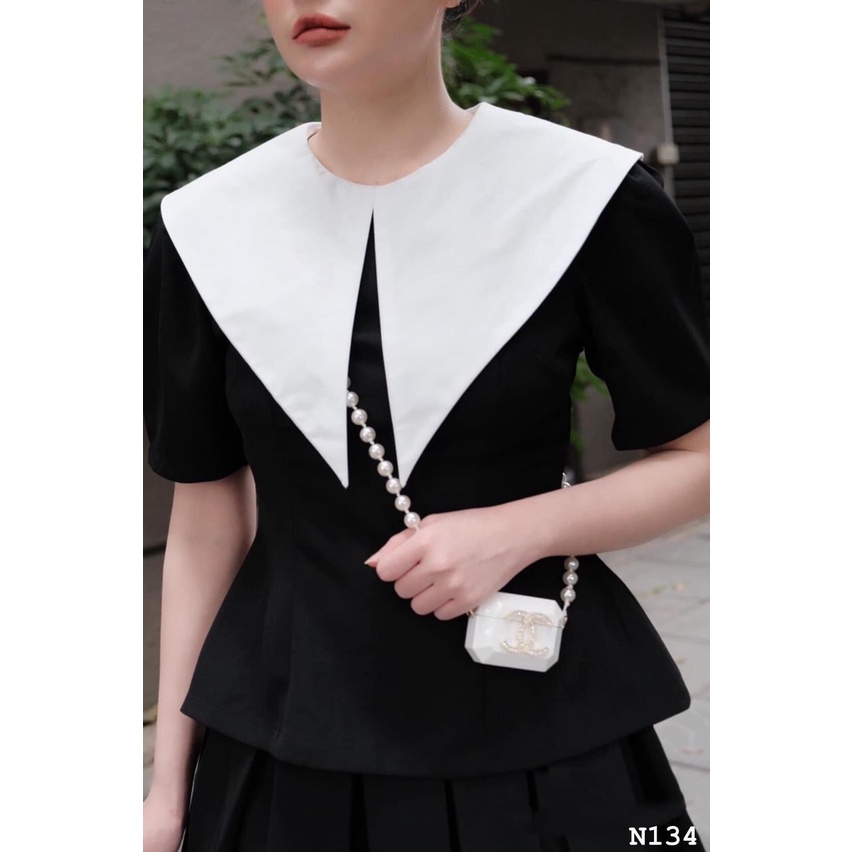 Sét áo cổ trắng phối chân váy chất mangto cao cấp-MINXY SHOP