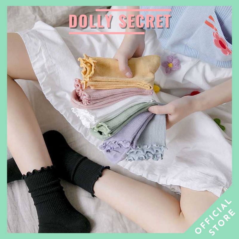 Tất nữ nhún cao cổ bèo dễ thương màu pastel trơn chất liệu cotton mềm mịn thoáng DOLLY SECRET T05