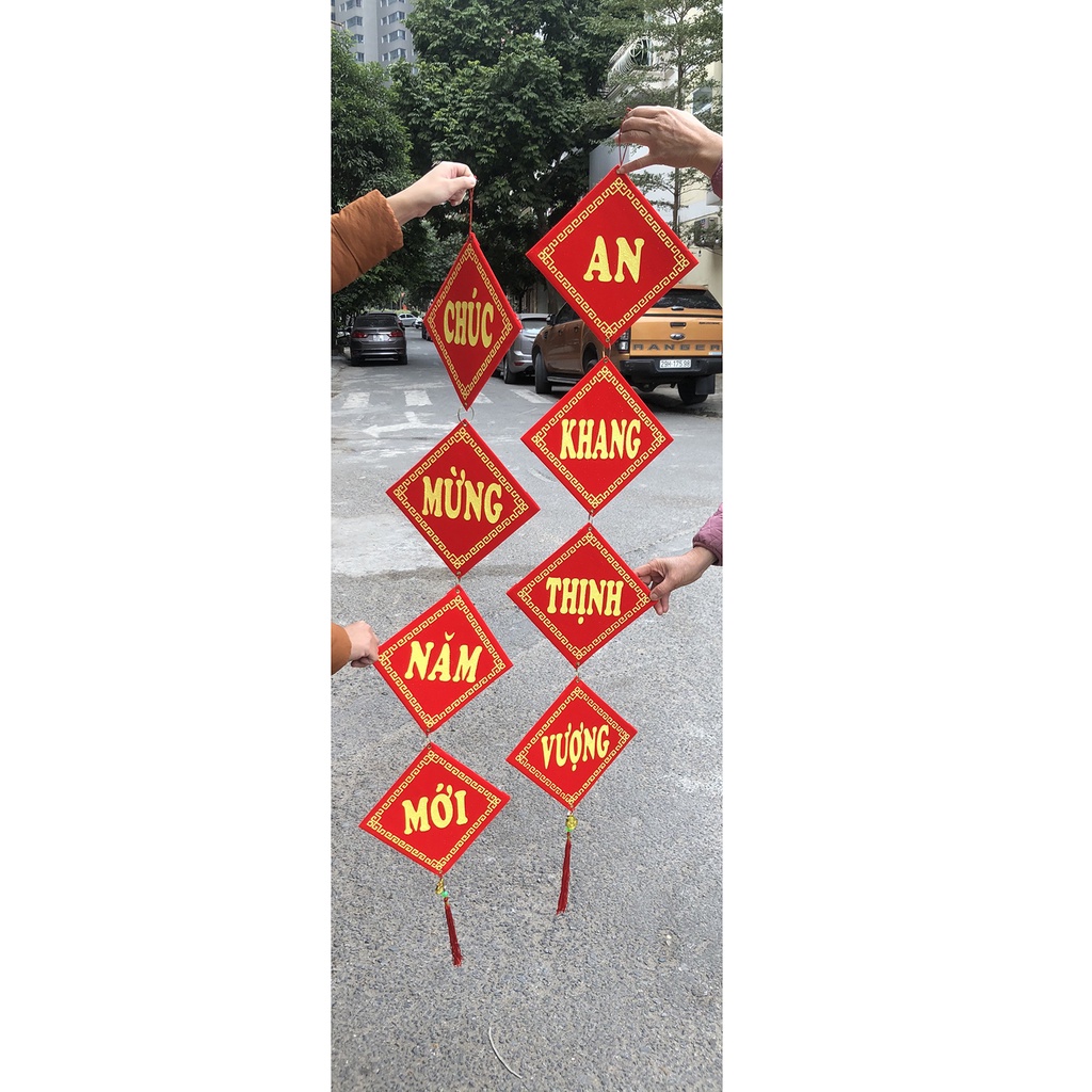 Bộ đôi khánh nhung Chúc Mừng Năm Mới - Vạn Sự Như Ý trang trí Tết