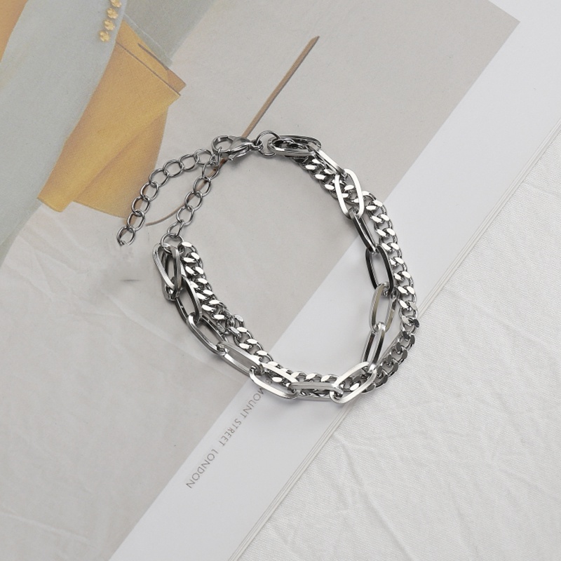 Vòng Tay Cool Double Layer Link Chain Bracelet Fashion Silver Cuff Bracelets for Women Jewelry Adjustable Gift | WebRaoVat - webraovat.net.vn