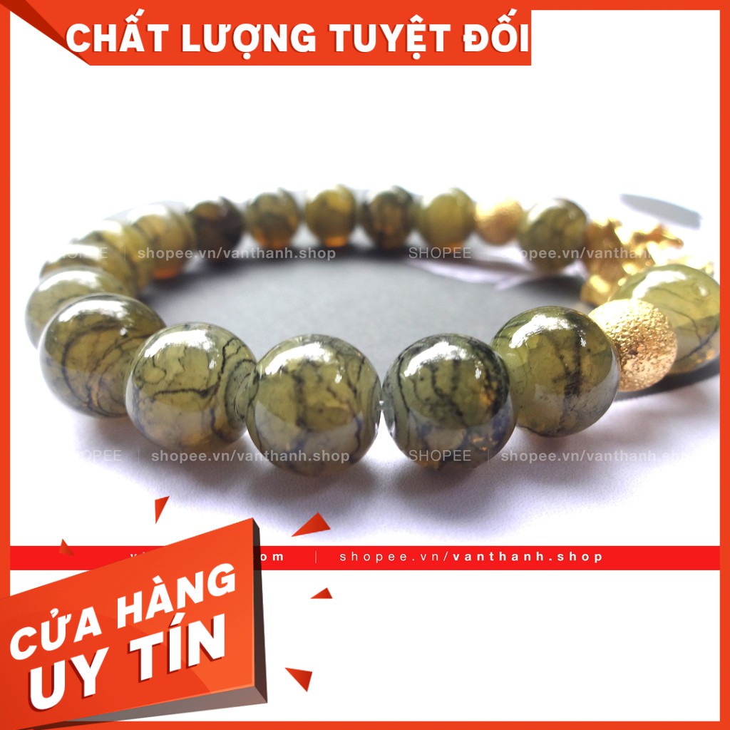 [HOT]Vòng Phong Thủy Mệnh Mộc Mệnh Hỏa Thủy Tinh Vân Rạn Xanh ngọc Charm Tỳ Hưu Vàng Kim hạt 10li