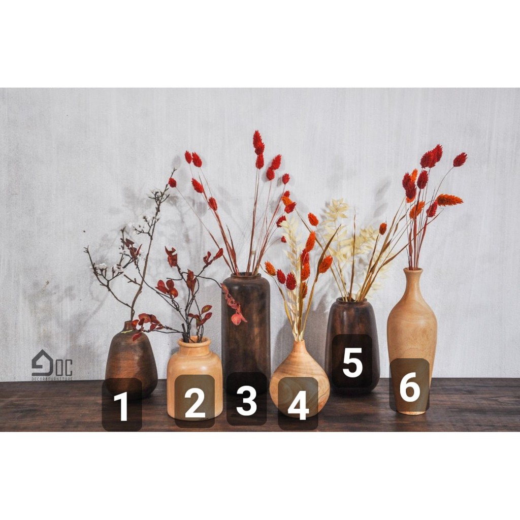 Lọ hoa gỗ, bình hoa gỗ nghệ thuật decor cắm hoa giả