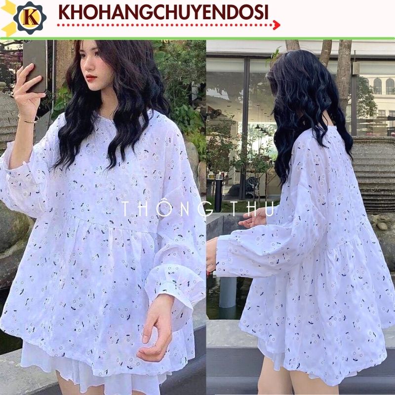 Áo babydoll hoa nhí nữ hàn quốc💚Sơ Mi Tay Bồng Hoa Nhí Dáng Rộng Vintage Bánh Bèo Hottrend, THÔNGTHU