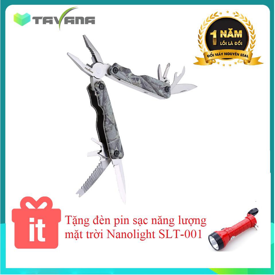 Kềm Đa Năng Tavana 15 Món DDN-002 - Xám tặng đèn pin sạc năng lượng mặt trời SLT 001