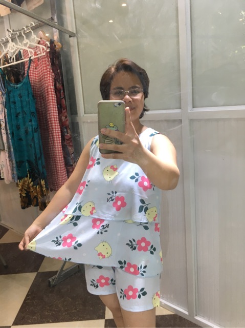 Bộ đồ bầu lanh lụa mùa hè quần đùi sooc