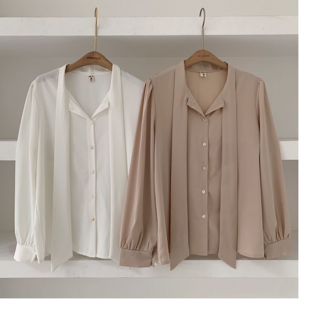 Áo Sơ Mi Chiffon Tay Dài Phối Nơ Thời Trang Mùa Thu Cho Nữ