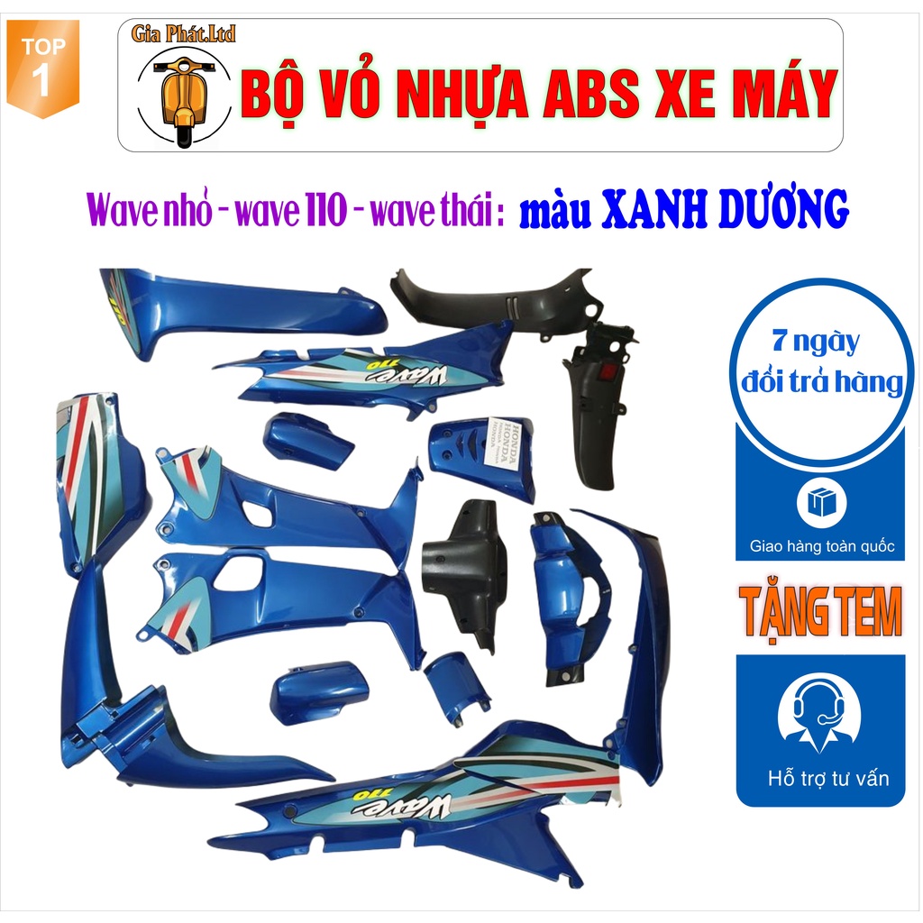 Bộ vỏ nhựa màu XANH DƯƠNG cho xe Wave 110 - Wave Thái - Wave Zx đời 1997 đến 2006- SPP539(8025)