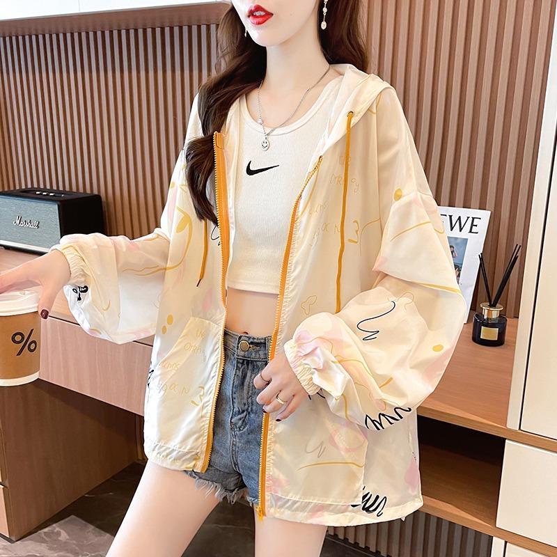 Áo Khoác cardigan Mỏng Có Nón Chống Nắng Dáng Rộng In Họa Tiết Thời Trang Mùa Hè Cho Nữ
