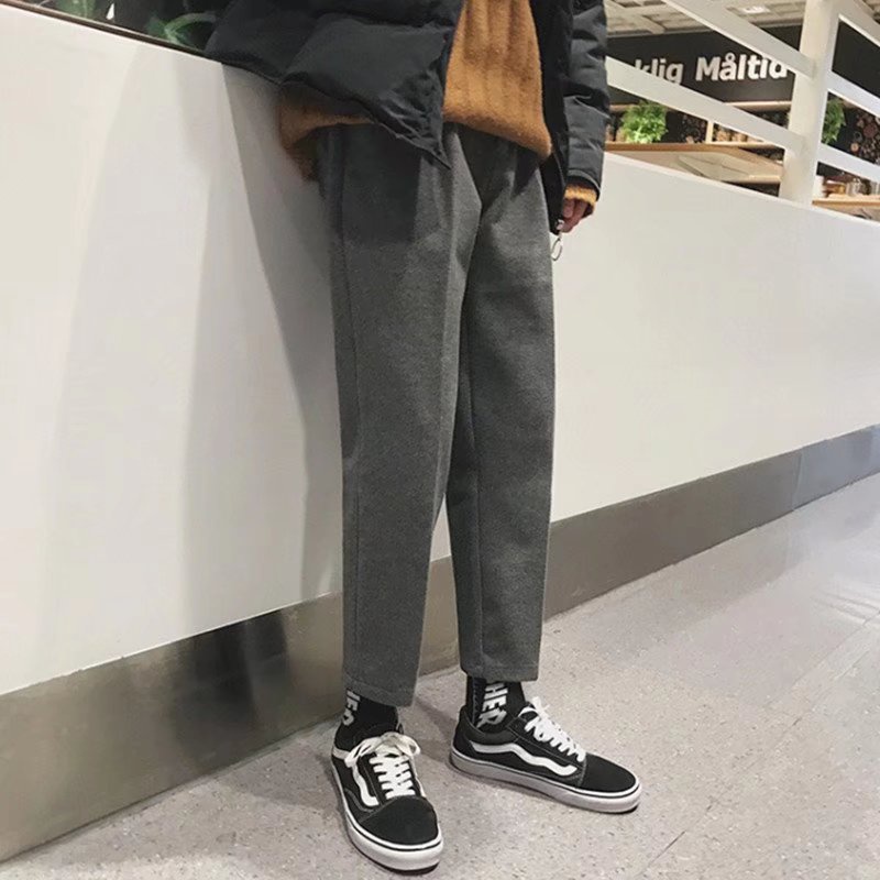 Quần dài đến mắt cá chân dáng ôm ống côn vải len cột dây phong cách Hàn Quốc thời trang thu đông thường ngày cho nam