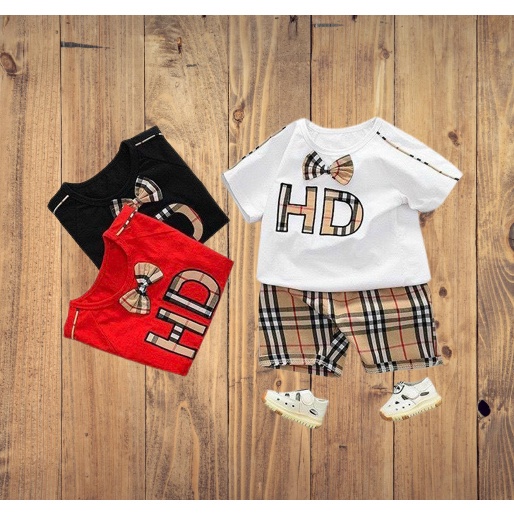Bộ Quần Áo Nơ In chữ H D Hè Cộc Tay Cho Bé Trai, Sét Đồ Cho Bé Chất Cotton Cao Cấp Từ 7-18kg - MOOBABY SHOP