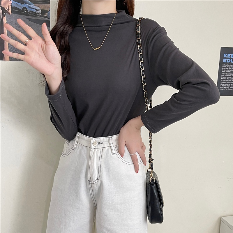 Áo Thun Dài Tay Cổ Lọ Ôm Dáng Xinh Xắn Dành Cho Nữ