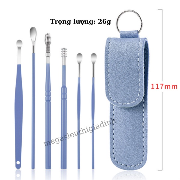 Bộ Dụng Cụ Lấy Ráy Tai 6 Món Inox Cao Cấp. Set Ngoáy Tai Đựng Bao Da, Móc Khóa Ngỏ Gọn