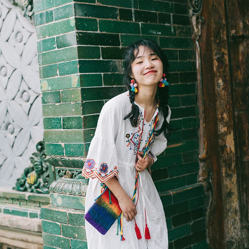 Váy boho bohemian suông thêu họa tiết boho màu sắc