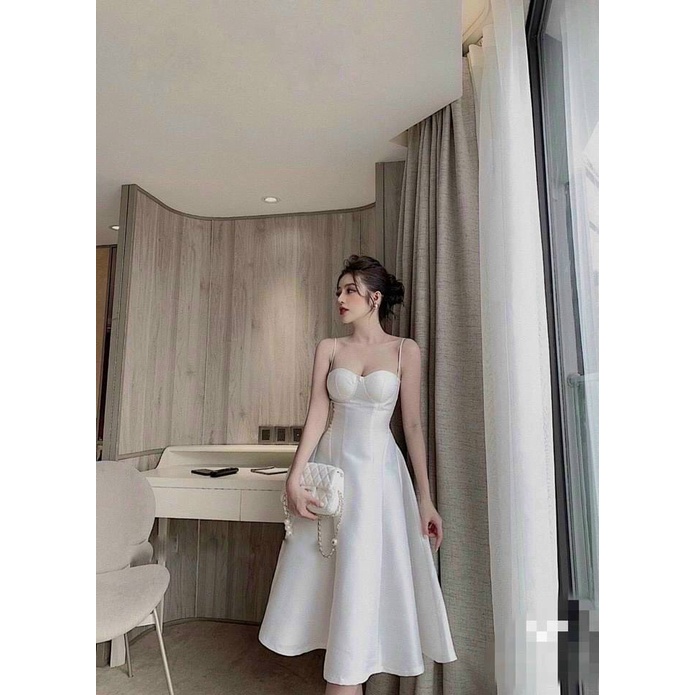 Váy đầm nữ dự tiệc sang trọng 2 dây dáng xoè cúp ngực tôn dáng đi tiệc sang trọng 2 màu