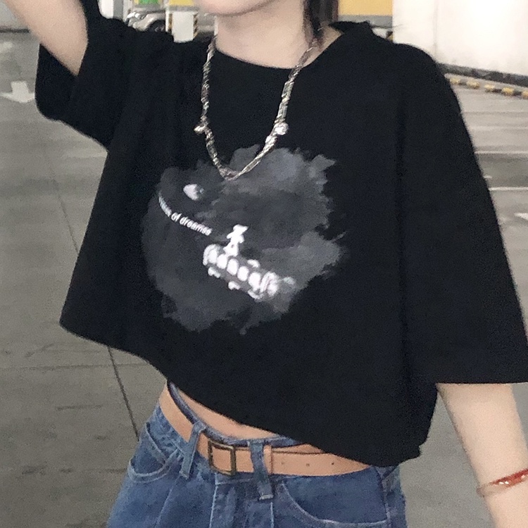 Áo Thun Croptop Tay Ngắn Dáng Rộng In Hình Thời Trang Cổ Điển Dành Cho Bạn Nữ