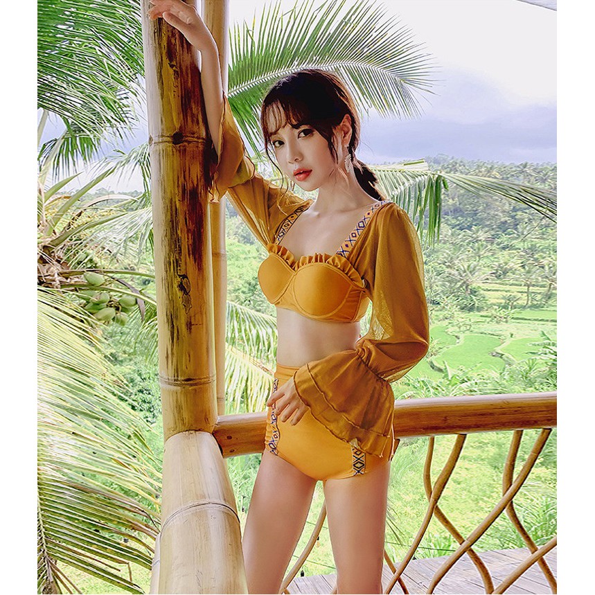 Bộ bơi đồ bơi 2 mảnh bộ bikini đi biển cạp cao giấu bụng phong cách hàn quốc sang trọng