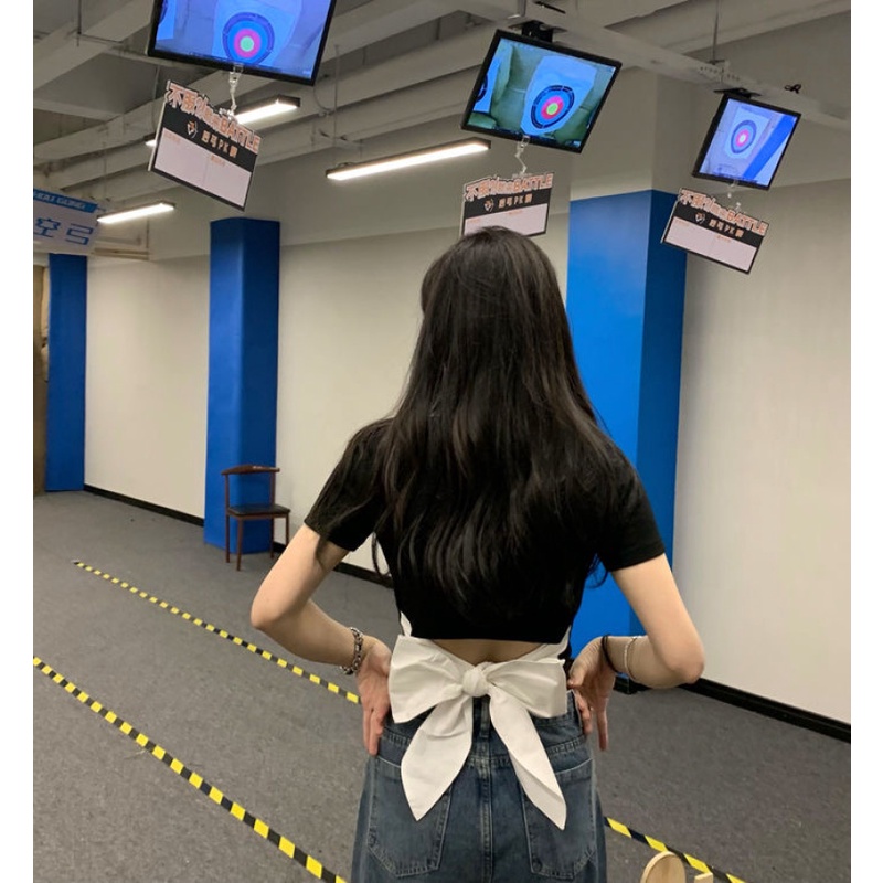 Áo Thun Dáng Ngắn Phối Nơ Quyến Rũ Thời Trang Mùa Hè Dành Cho Nữ