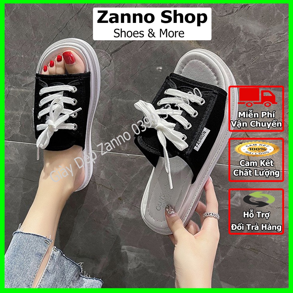Dép Quai Ngang Nữ Dây Buộc Màu Đen Siêu HOT 2022, Dép Đế Bánh Mỳ Cao 3cm Form Ôm Chân