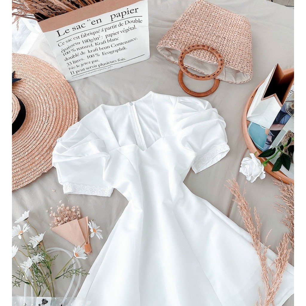 Đầm Cổ Vuông ❤️FREESHIP❤️ Dáng Xòe Tay Phồng