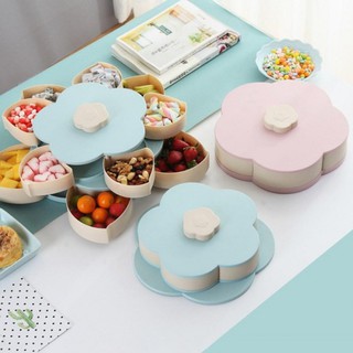 Khay đựng mứt, bánh kẹo 2 tầng, 1 tầng xoay nắp hình cánh hoa