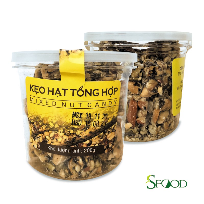 Kẹo Hạt hạnh nhân, óc chó... SFOOD ít mạch nha, hỗ trợ giảm cân - Hộp 200g