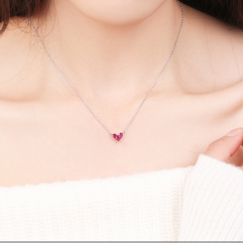 Thời Trang Vòng cổ Mặt Trái Tim Đính Đá Zircon Đỏ