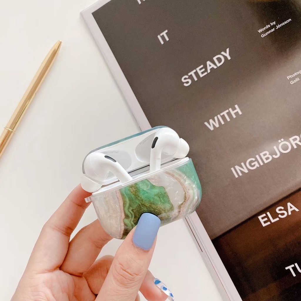 Ốp lưng bảo AirPods Pro Casing Hard Green Marble Motif  thiết kế đơn giản dành cho Apple Airpods 3 AirPod Cover