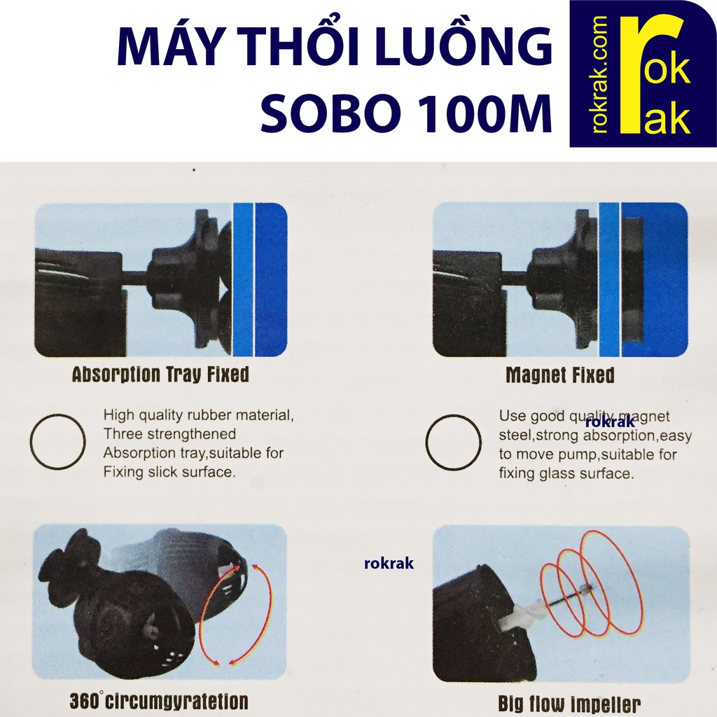 Máy thổi luồng, tạo sóng 1 đầu SOBO WP-100M 6W cho hồ cá