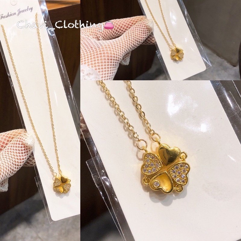 Dây chuyền vòng cổ titan hai kiểu trái tim và cỏ 4 lá