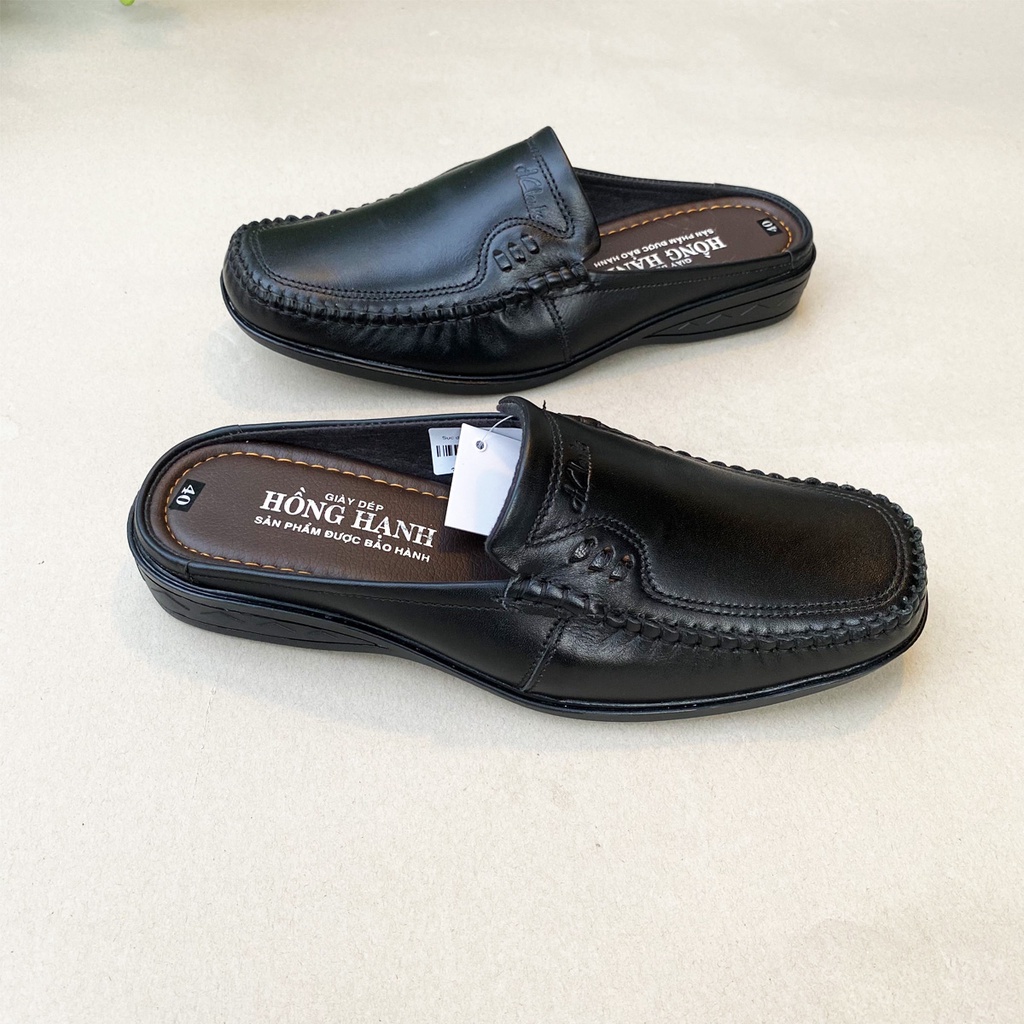 Giày sambo, giày tây hở gót chất liệu da bò Hồng Hạnh