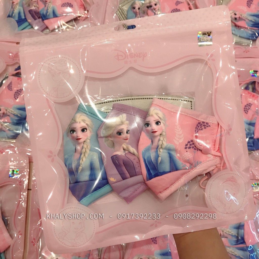 Set 3 khẩu trang vải Disney trẻ em hình công chúa Elsa ( Frozen ) 3 màu cho bé gái 3 - 8 tuổi - 57NDWF9485 | BigBuy360 - bigbuy360.vn