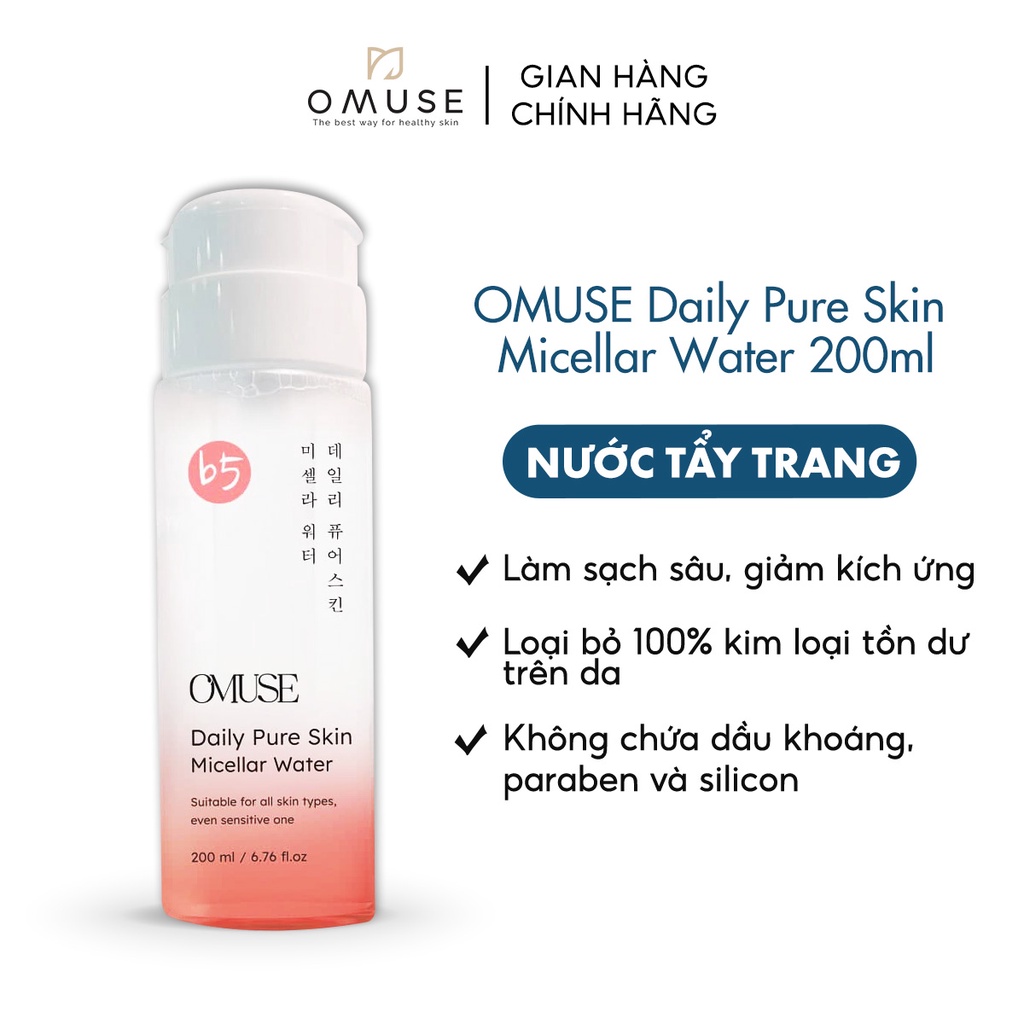 Nước tẩy trang làm sạch sâu, nhẹ dịu với da OMUSE - Daily Pure Skin Micellar Water 200ml