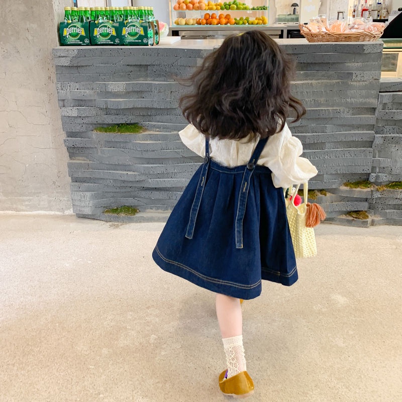Set Váy Yếm Denim 2 Món Thời Trang Mùa Thu 2022 Mới Cho Bé Gái