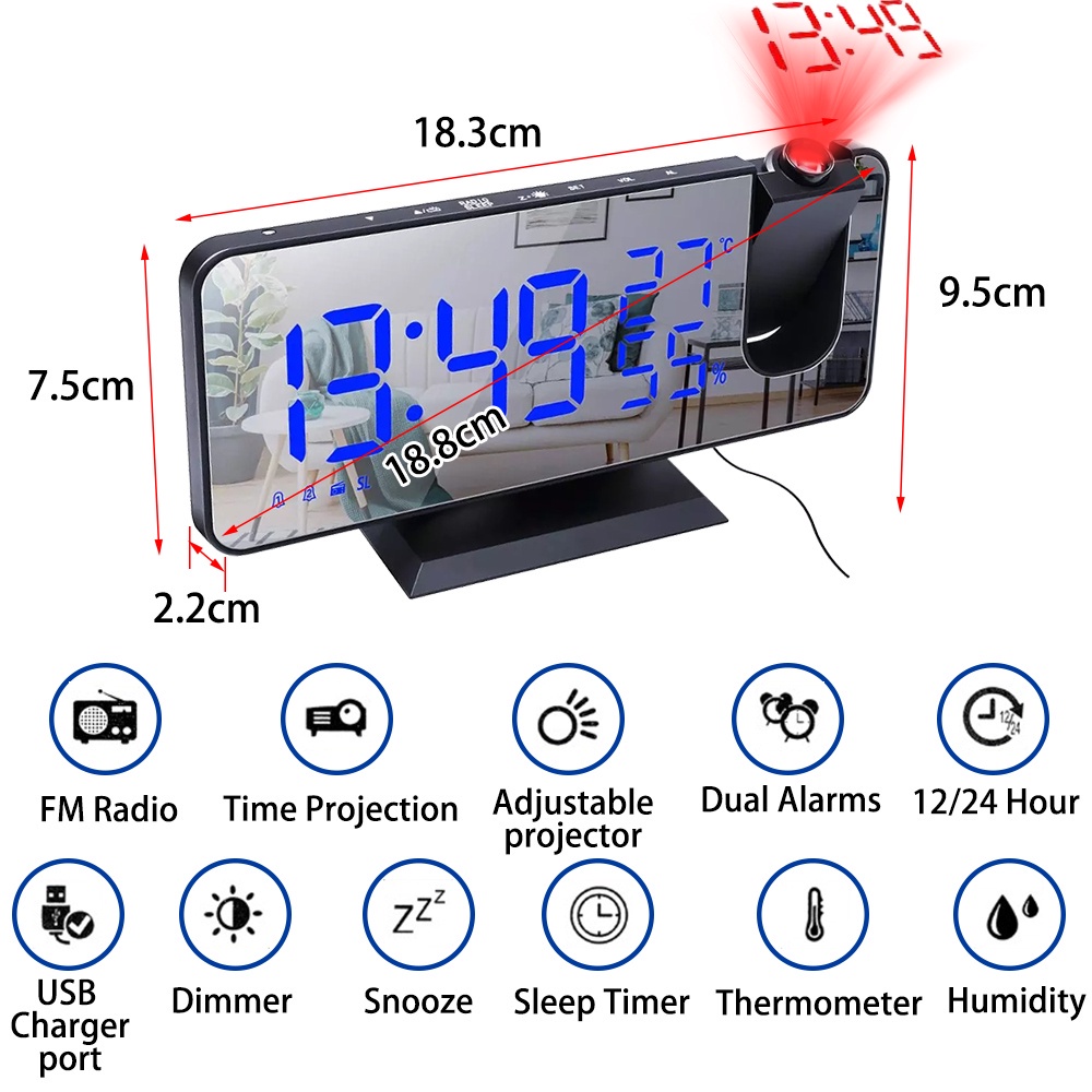 Đồng hồ báo thức để bàn màn hình LED kỹ thuật số có chức năng radio FM