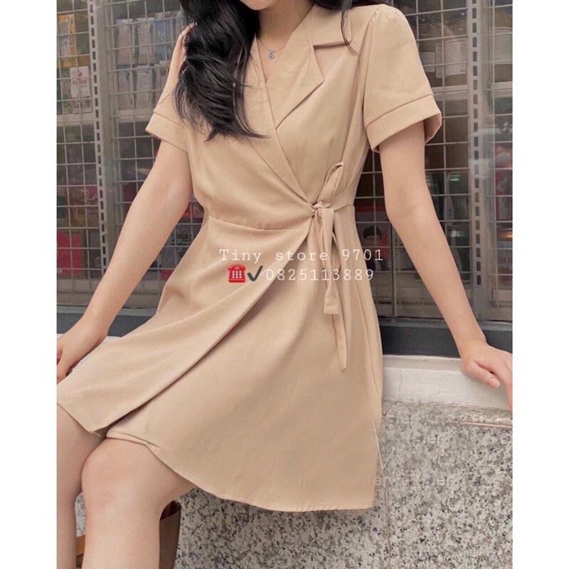 VÁY CỔ VEST CỘT NƠ EO